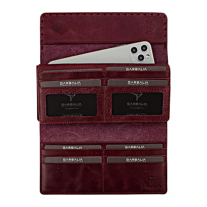 Zoozie Bags Cartera de Piel Auténtica para Mujer en Rojo Clarete, Elegante y Sofisticada, 19x10x2 cm